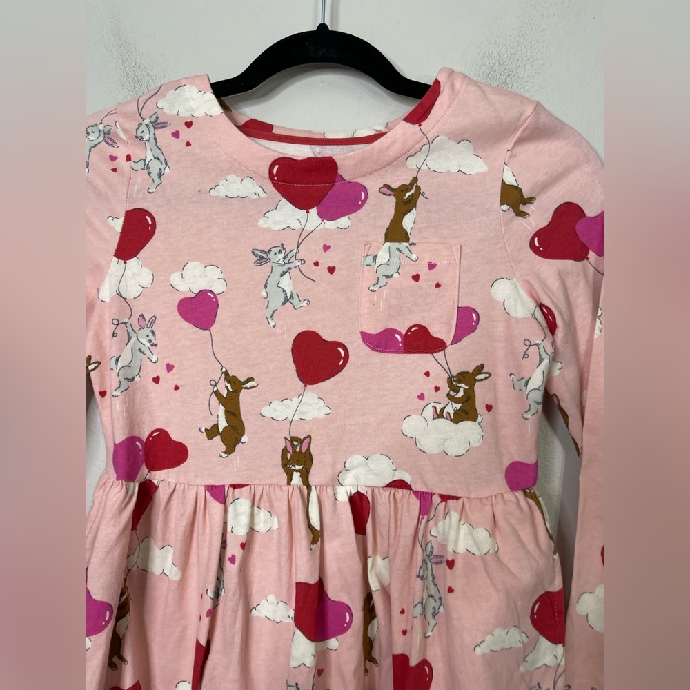 Mini Boden NWOT Kids' Fun Long Sleeve Jersey Dress in Rabbit Easter Heart 11-12 - Picture 3 of 6